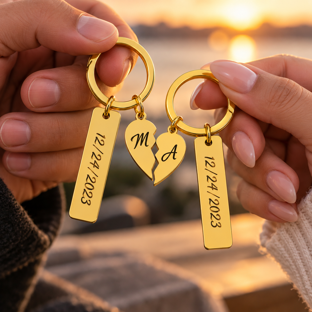 Personalized Matching Heart Keychain Set / Llaveros Personalizados de Corazón
