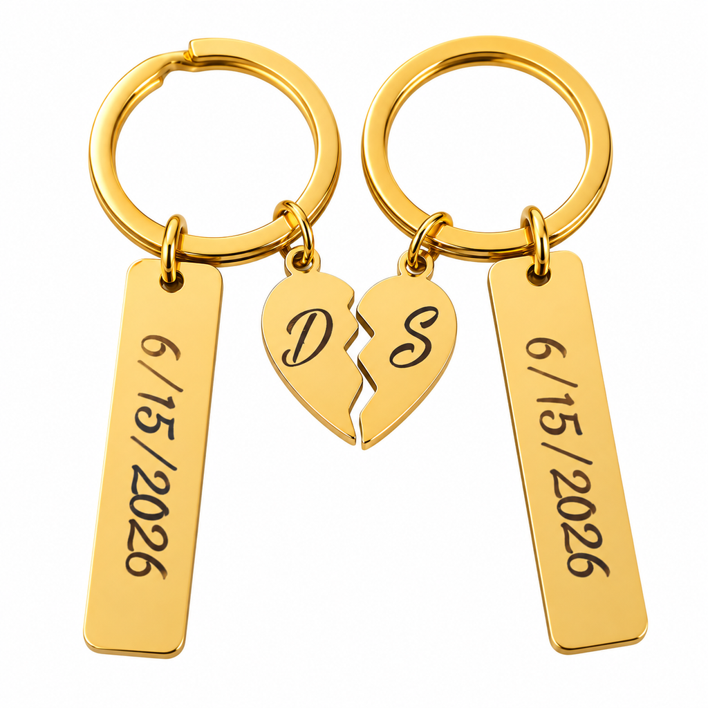 Personalized Matching Heart Keychain Set / Llaveros Personalizados de Corazón
